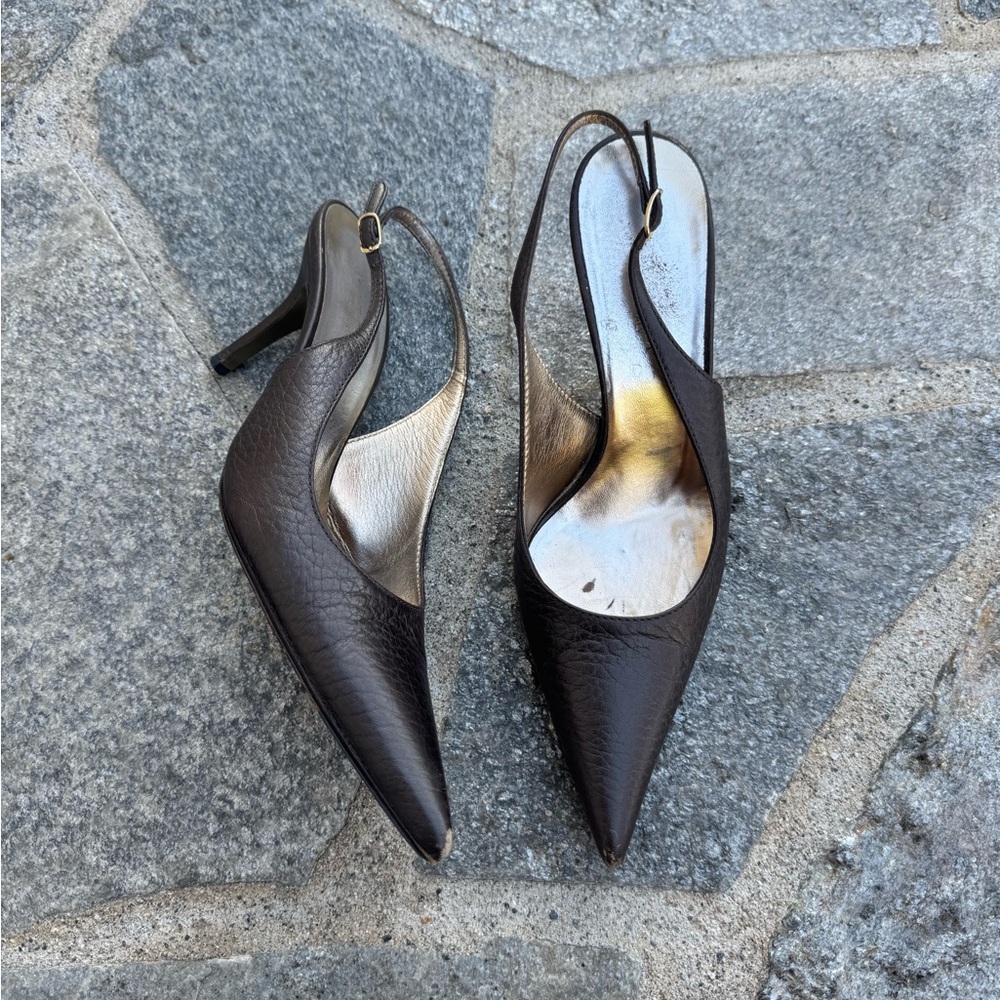 Dolce and Gabbana Brown Leather Slingback Kitten Heels
